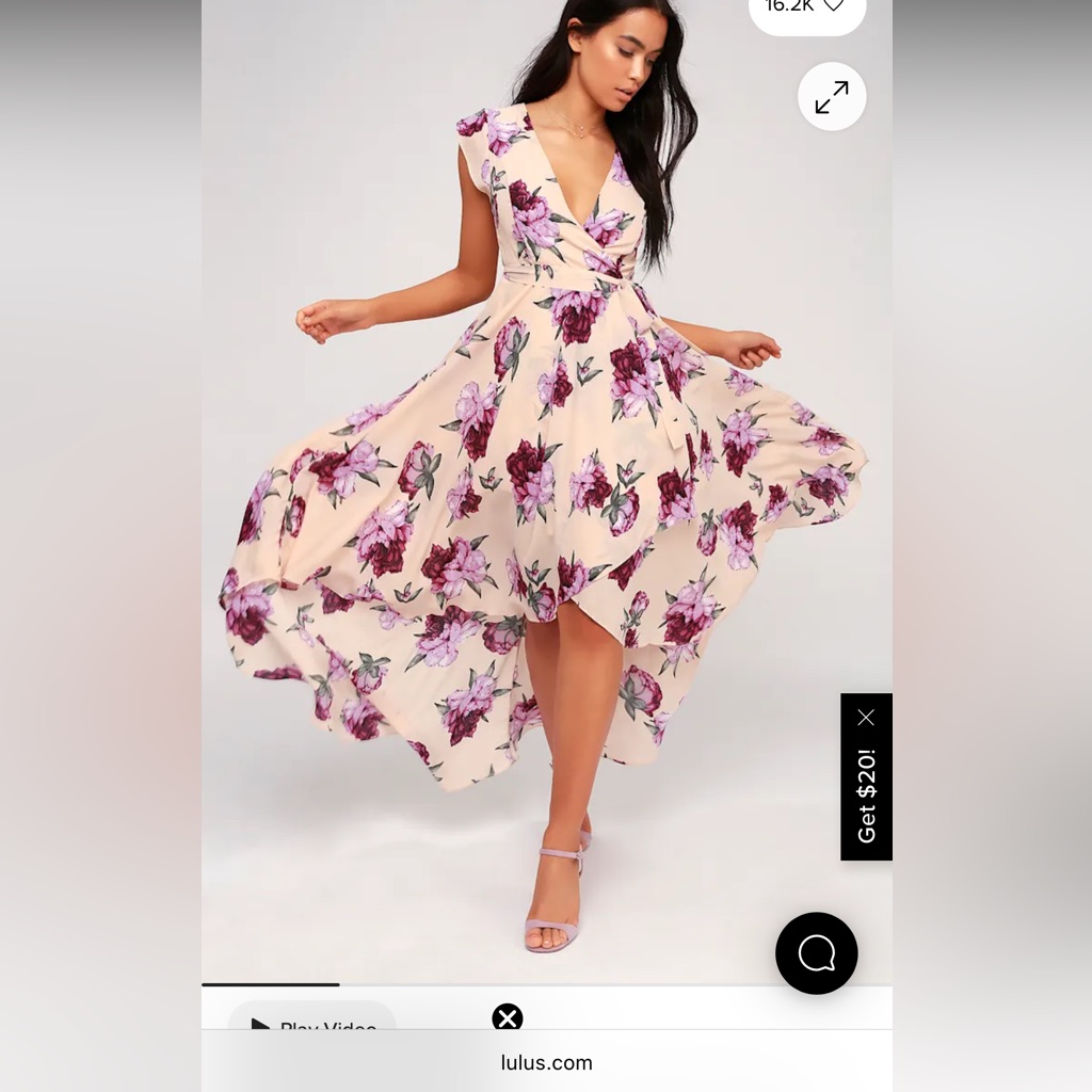 Lulu's Cream Floral Wrap High Low Dress